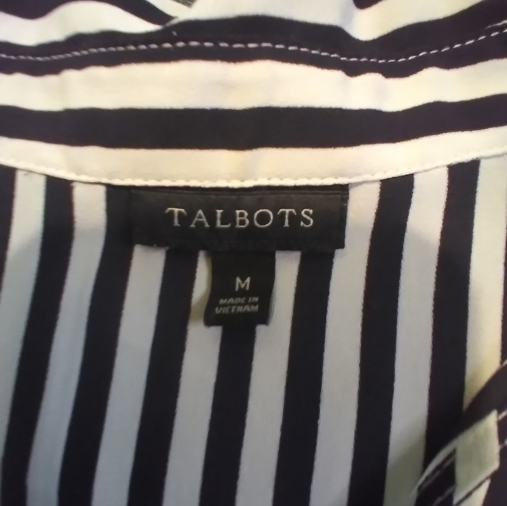 Talbots Black And White Striped Womens Top Size M Side Zip Office Casual - Picture 6 of 9